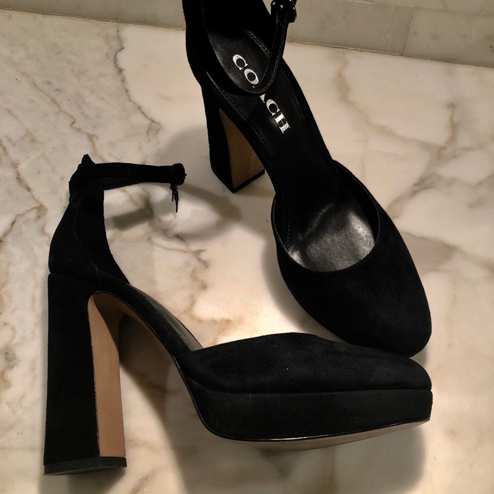 COACH black suede  platform heels